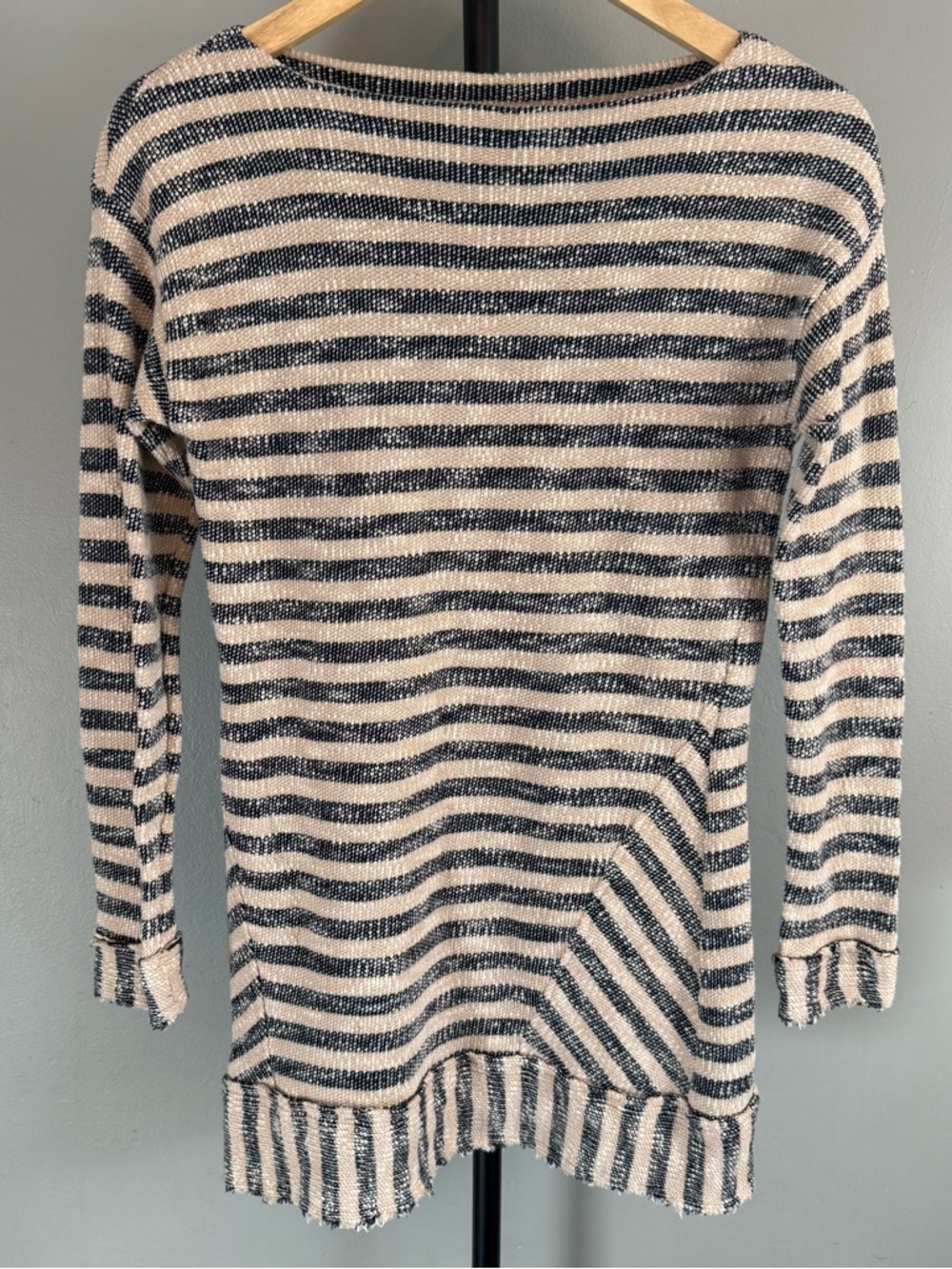 Soft Surroundings 100% Cotton Navy & Beige Striped Cotton Top